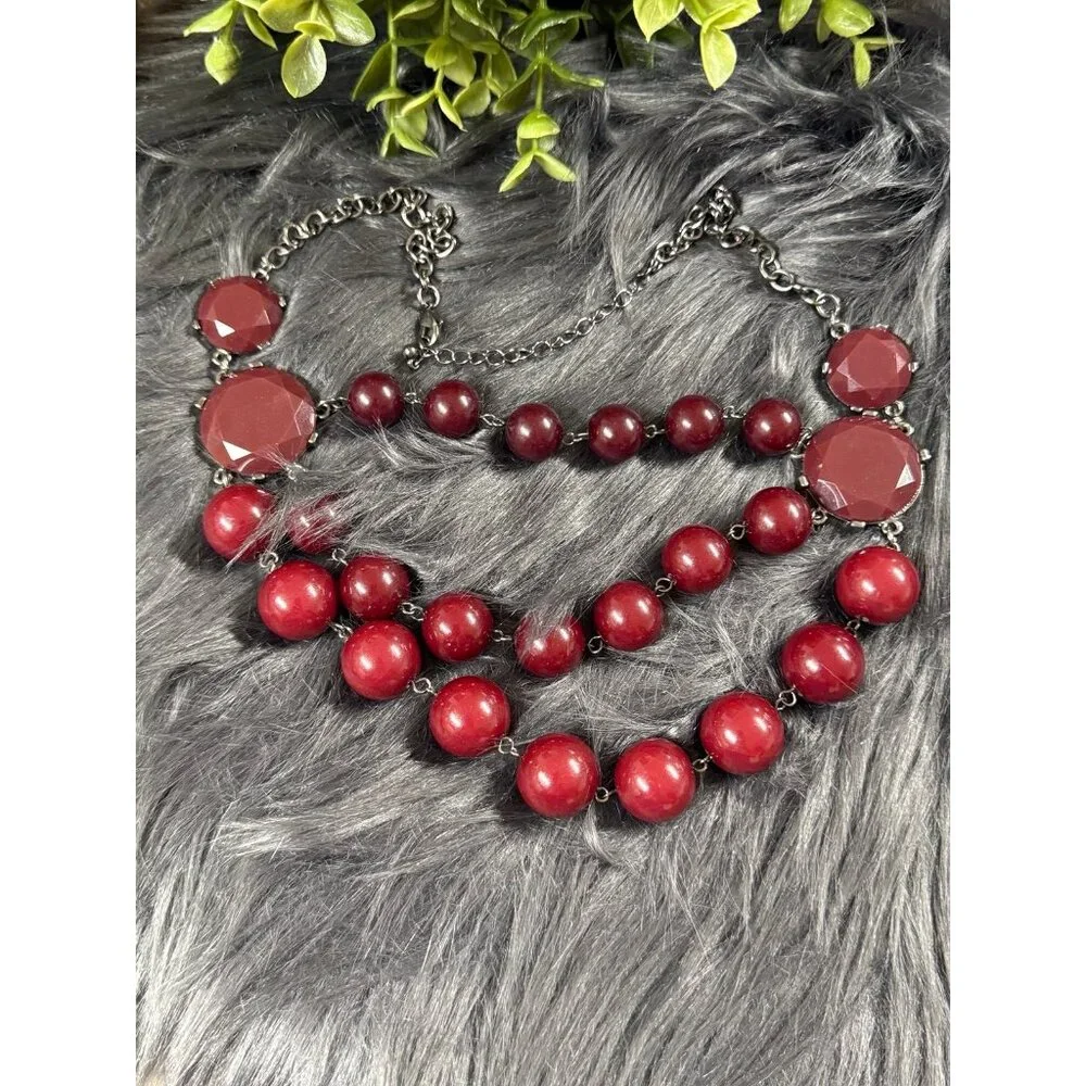 Lovely Red Stones Statement‎ Necklace (n1)